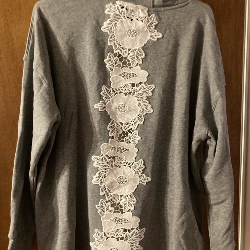 Grey hoodie with lace detail